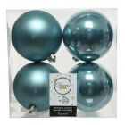 Kaemingk Christmas Baubles Shatterproof - Shiny/Matt Mix - Pack of 4 - Blue Dawn - dia 10cm