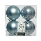 Kaemingk Christmas Decoration Baubles Shatterproof Mix - Misty Blue 10cm - Pack of 4