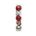 Kaemingk Christmas Decoration Baubles Shatterproof Christmas Red Mix 8cm - Assorted Pack of 5