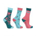 Hy Equestrian Thelwell Collection Children’s Trophy Socks (Pack of 3) - Childs 8-12 - Mint/Pink/Teal