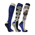 Hy Equestrian Thelwell Collection Jump Socks (Pack of 3) Adult 4-8 - Classic Blue/Taupe/Navy