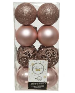 Kaemingk Christmas Baubles Shatterproof - Shiny/Matt/Glitter Mix - Pack of 16 - Blush Pink - dia 6cm