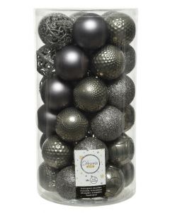 Kaemingk Christmas Baubles Shatterproof - Shiny/Matt/Glitter Mix - Pack of 37 - Warm Grey - dia 6cm