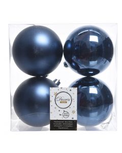 Kaemingk Christmas Baubles Shatterproof - Shiny/Matt Mix - Pack of 4 - Night Blue - dia 10cm