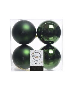 Kaemingk Christmas Decoration Baubles Shatterproof Mix - Pine Green 10cm - Pack of 4