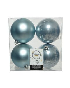 Kaemingk Christmas Decoration Baubles Shatterproof Mix - Misty Blue 10cm - Pack of 4