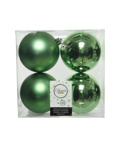 Kaemingk Christmas Decoration Baubles Shatterproof Mix - Mistletoe Green 10cm - Pack of 4