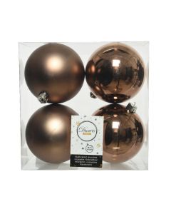 Kaemingk Christmas Decoration Baubles Shatterproof Mix - Walnut 10cm - Pack of 4