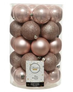 Kaemingk Christmas Baubles Shatterproof - Shiny/Matt/Glitter Mix - Pack of 34 - Blush Pink - dia 8cm