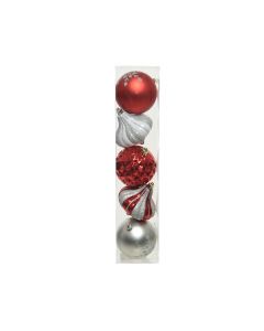 Kaemingk Christmas Decoration Baubles Shatterproof Christmas Red Mix 8cm - Assorted Pack of 5