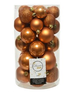 Kaemingk Christmas Baubles Shatterproof - Shiny/Matt/Glitter Mix - Pack of 30 - Amber - dia 4cm/5cm/6cm