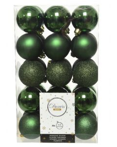 Kaemingk Christmas Bauble Shatterproof Shiny-Matt-Glitter-Crincle Mix - Pine Green