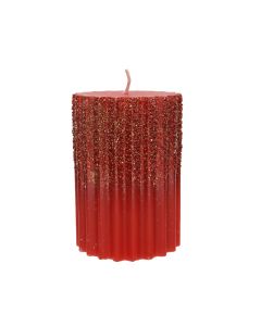 Kaemingk Christmas Wax Ribbed Pillar Candle - Christmas Red