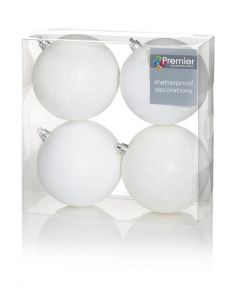 Premier Multi Finish Christmas Bauble Balls - White 4 x 100mm Pack 4