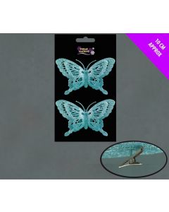 Davies Products Glitter Butterflies Christmas Decoration - Ice - Pack of 2