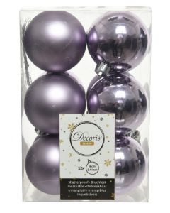 Kaemingk Shatterproof Plain Christmas Baubles Pack of 12 - 6cm Frosted Lilac