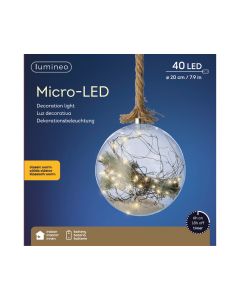 Kaemingk Micro LED Christmas Bauble Ball With Rope 40 LED - 20cm