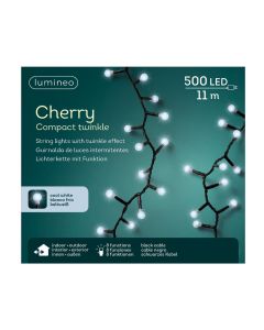 Kaemingk Lumineo 500 LED Cherry Compact Twinkle Lights - Cool White With Black Cable