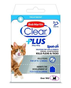 Bob Martin Clear Plus Spot On Solution For Cats & Ferrets  - 3 Pipettes