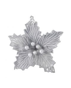 Davies Products Clip-on Poinsettia Christmas Decoration - 25cm Silver