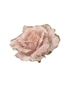 Davies Products Clip-On Jute Rose Christmas Decoration - 12cm Pink & Champagne