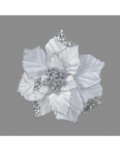 Davies Products Clip-On Velvet Poinsettia Christmas Decoration - 22cm Silver