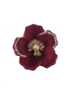 Davies Products Velvet Magnolia Pick Christmas Decoration - 16cm Wine