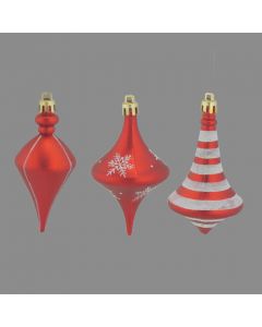 Davies Products Deco Drops Christmas Tree Baubles - Pack of 3 - 10cm Red/White