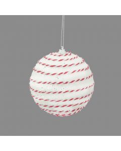 Davies Products Candy String Glitter Christmas Tree Bauble - 10cm White