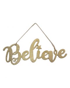 Davies Products Believe Metallic Fabric Hanging Sign Christmas Decoration - 20cm Gold