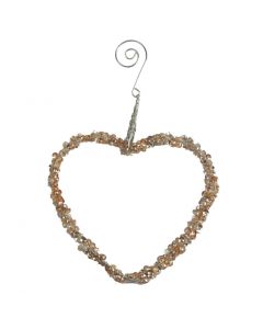 Davies Products Beaded Heart Hanger Christmas Decoration - 12cm Champagne