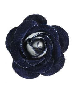 Davies Products Clip-On Velvet Rose Christmas Decoration - 15cm Navy