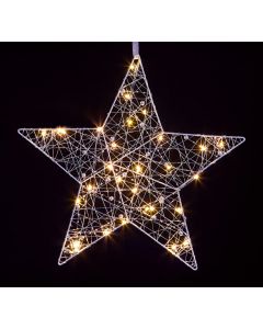 Premier Flat Christmas Star Light With Beads - Silver - 38cm