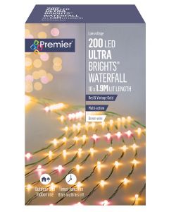 Premier UltraBrights Waterfall Christmas Lights - Red & Vintage Gold - 200 LED