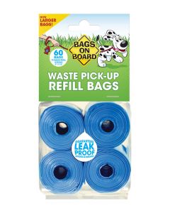 Bags On Board Dog Poo Refill Rolls - Blue - 4 x 15 Bags