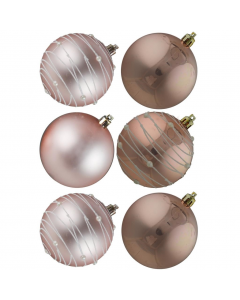 Davies Products Christmas Bauble Decoration - Pearl Swirl Rose - Pack of 6 - 8cm